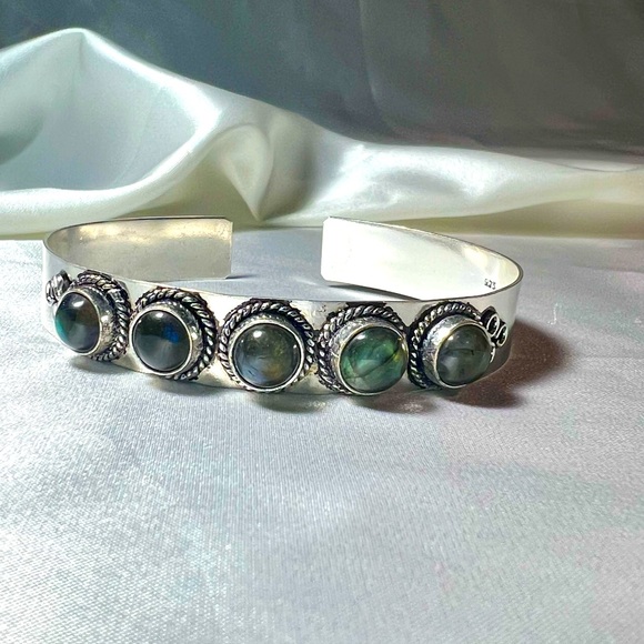 Labradorite 925 Bangle Bracelet - Picture 3 of 9
